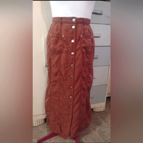 Beautiful France 🇫🇷 Brown Jevns Votre Nom Button High Waisted Maxi Skirt L XL - Picture 1 of 8